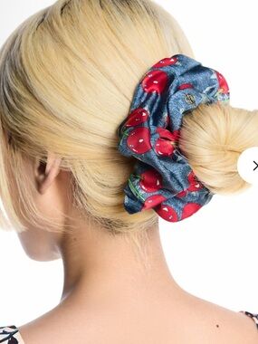 Limited edition Louis Vuitton Red Cherry Print Denim Scrunchie